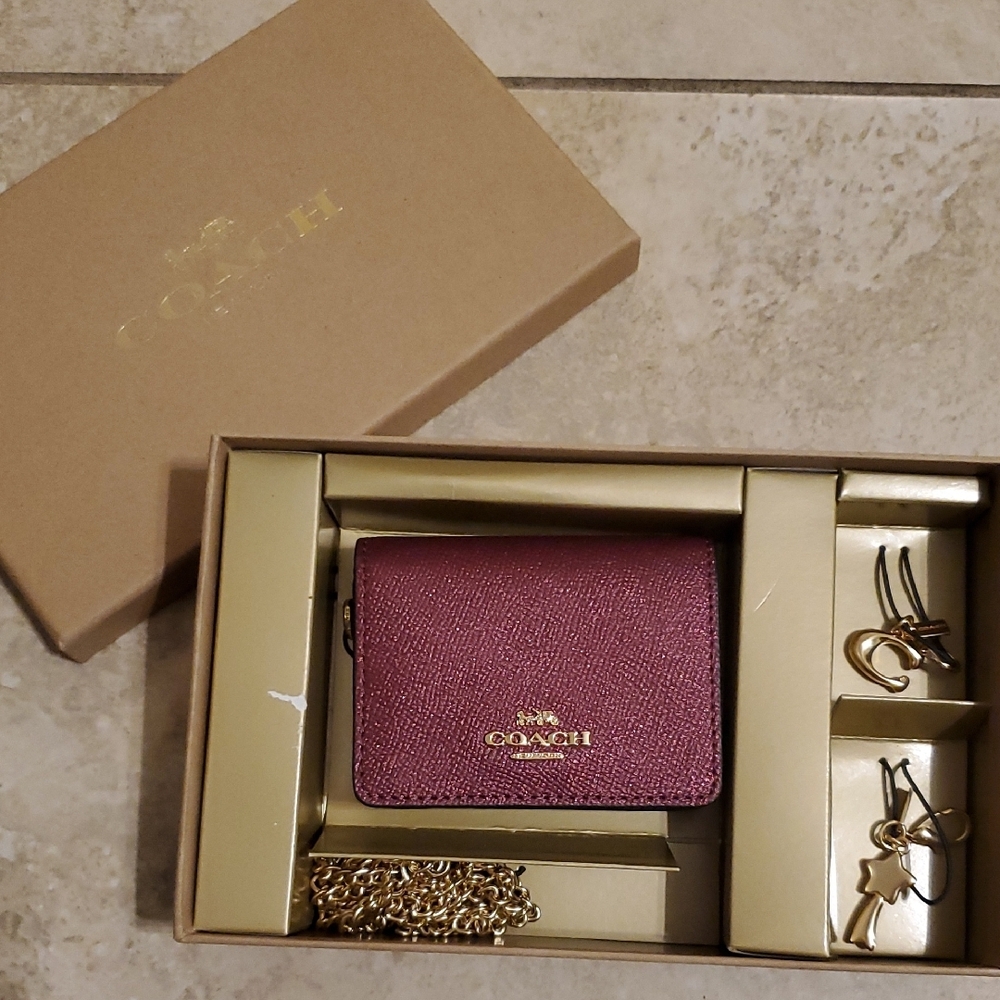 Coach Women's Pink Wallet and Keychain Set